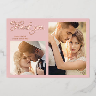 Carte de remerciement de mariage rose moderne 2 ph