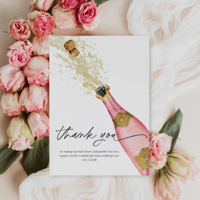 Carte de remerciement de mariage rose pétillant (Pink Brunch and Bubbly Bridal Shower Thank you Card)