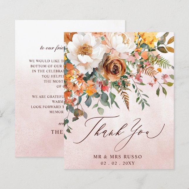Carte de remerciement de mariage rustique orange f (Devant / Derrière)
