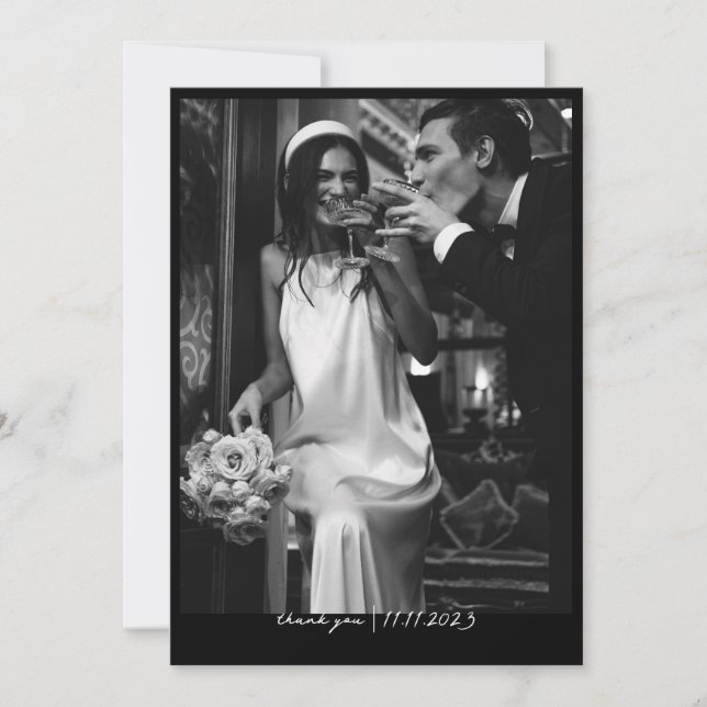 Carte de remerciement de mariage simple et chic av (Devant)
