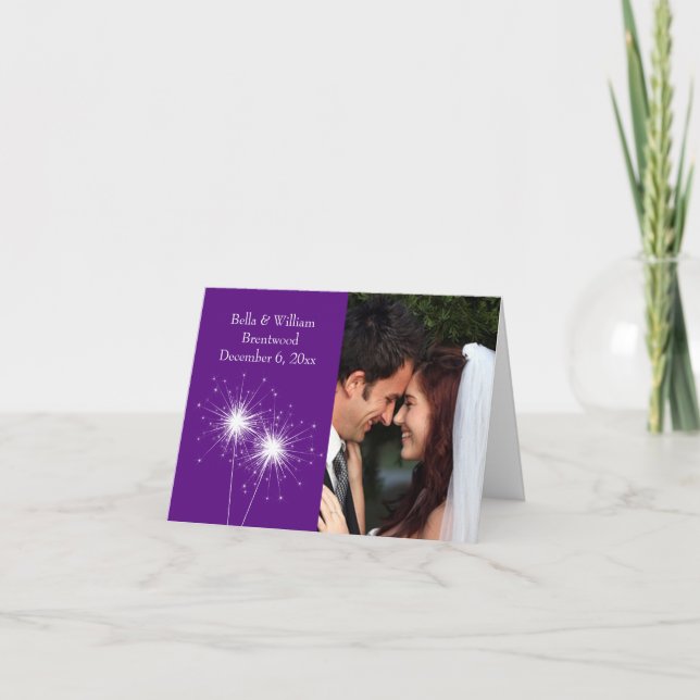 Carte de remerciement de mariage Sparkler violet (Devant)
