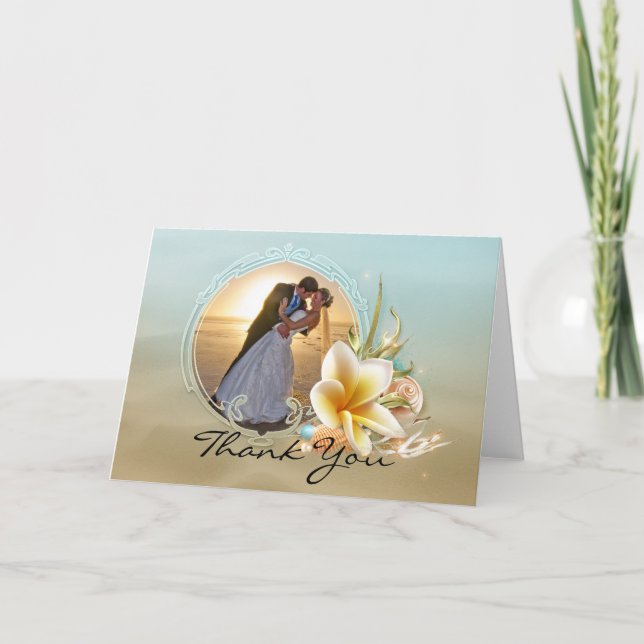 Carte de remerciement de mariage sur la plage (Devant)