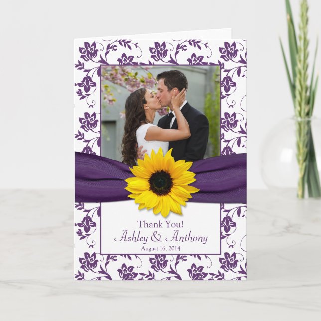 Carte de remerciement de mariage Tournesol Violet  (Devant)