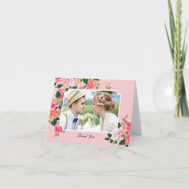Carte de remerciement de mariage Vintage Roses (Devant)