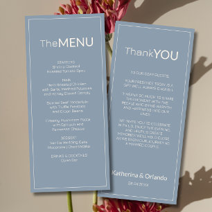 Carte de remerciement de menu de mariage bleu pous