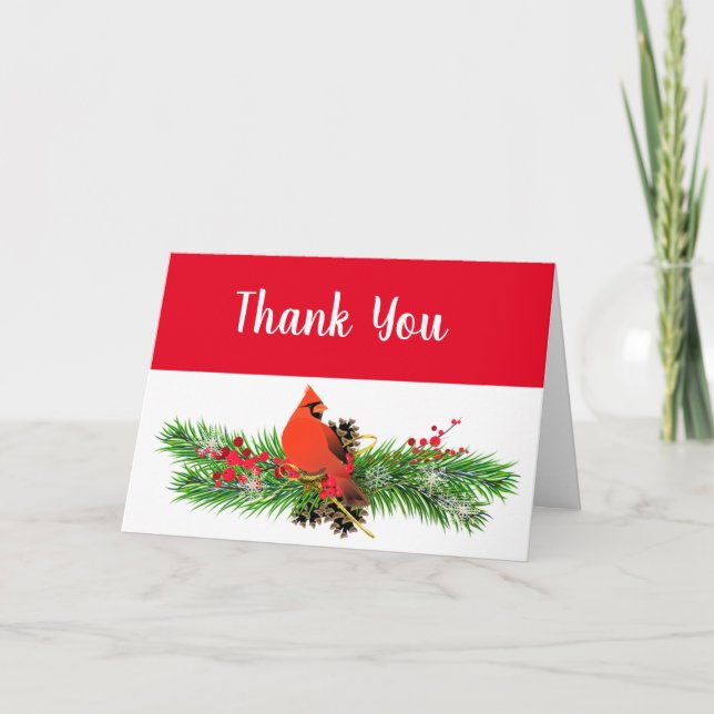 Carte de remerciement de Noël avec Cardinal et feu (Devant)