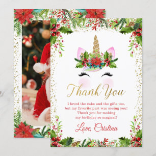 Carte de remerciement de Noël licorne magique en o