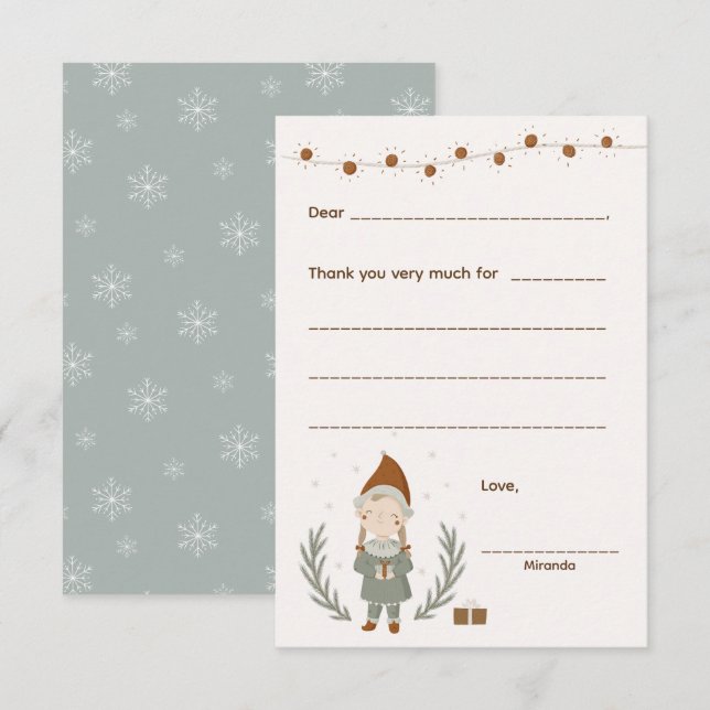 Carte de remerciement de Noël pour fille, à complé (Devant / Derrière)