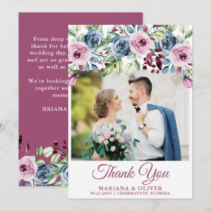 Carte de remerciement de photo de mariage Navy Blu