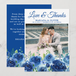 Carte de remerciement de photo de mariage Navy Blu