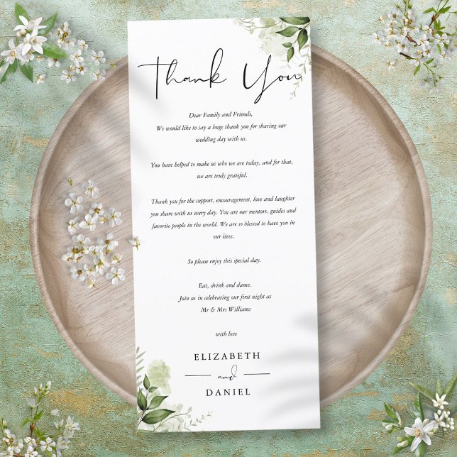 Carte de Remerciement de Réception de Mariage avec (Greenery Wedding Reception Thank You Place Card)