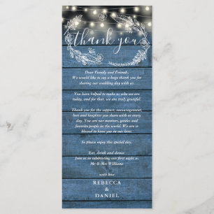 Carte de remerciement de réception de mariage bleu