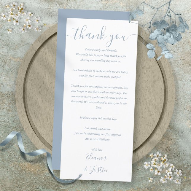 Carte de remerciement de réception de mariage bleu (Dusty Blue Wedding Reception Thank You Place Card)