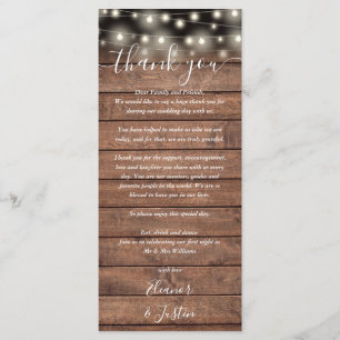 Carte de remerciement de réception de mariage rust