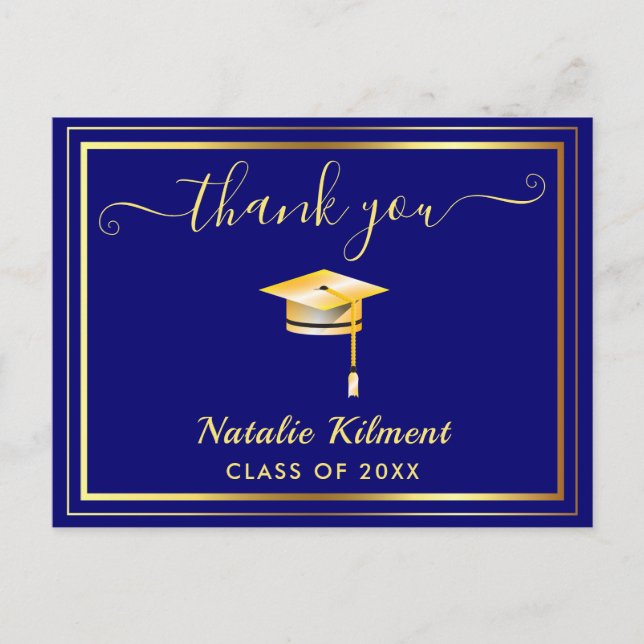 Carte de remerciement de remise de diplôme bleu ma (Devant)