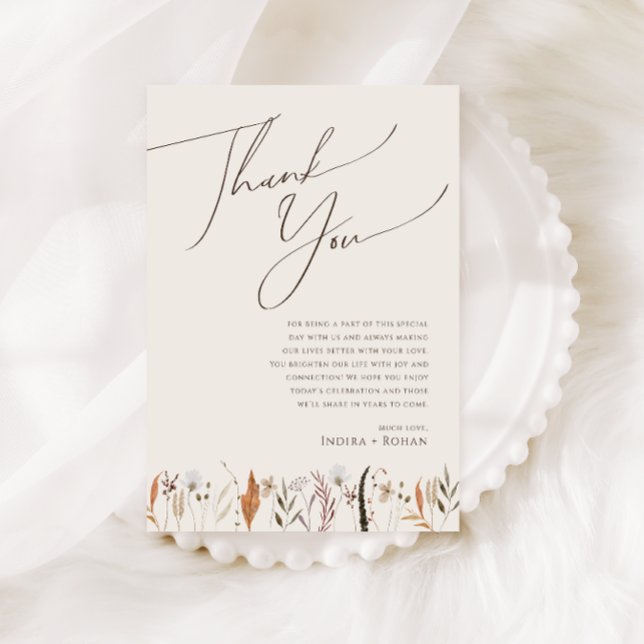 Carte de remerciement de table beige à fleurs sauv (Créateur téléchargé)