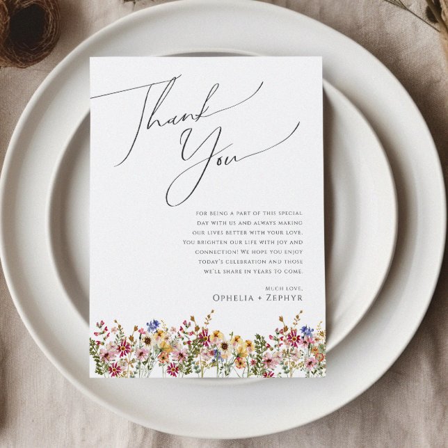 Carte de remerciement de table de prairie de Fleur (Créateur téléchargé)