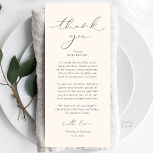 Carte de remerciement de table pour dîner de maria