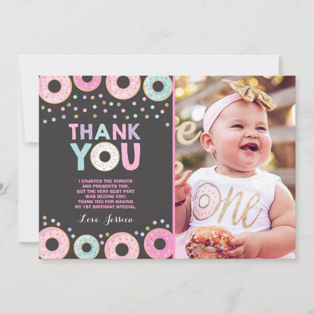 Carte de remerciement Donut Donut Grow Up Fête Ros (Devant)