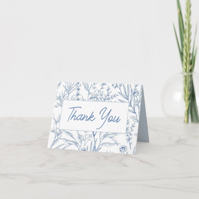 Carte de remerciement élégante à motif floral bleu (Devant)