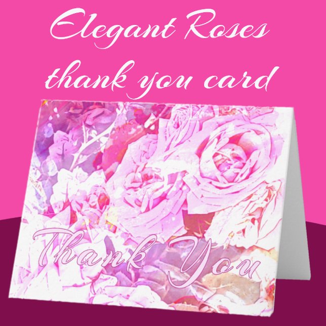 Carte de remerciement élégante et romantique aux r (Romantic Rose Blooms thank you card)