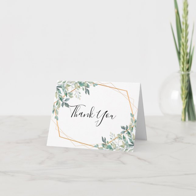 Carte de remerciement élégante Eucalyptus Vert dor (Devant)
