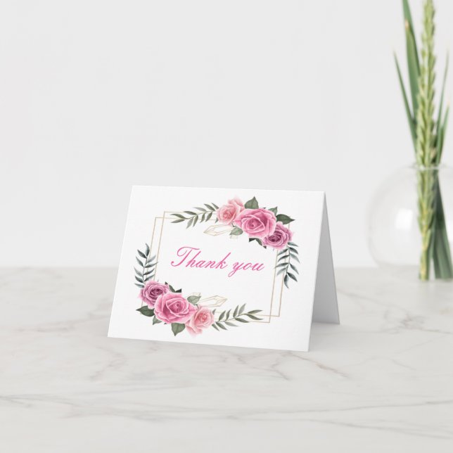 Carte de remerciement élégante rose géométrique ro (Devant)