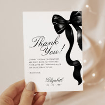 Carte de remerciement élégante Sweet 16 avec nœud