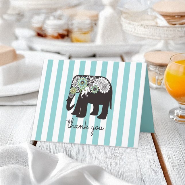 Carte de remerciement éléphant à rayures turquoise (Créateur téléchargé)