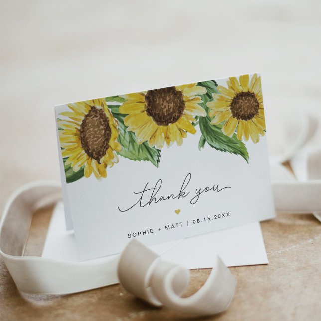 Carte de remerciement EMMA Tournesol aquarelle rus (Créateur téléchargé)