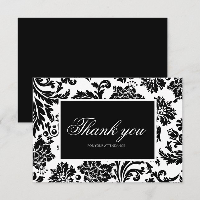 Carte de remerciement en damas noir et blanc (Devant / Derrière)