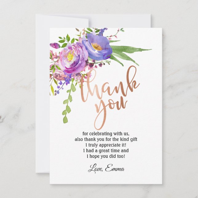 Carte de remerciement en feuille de rose doré (Devant)