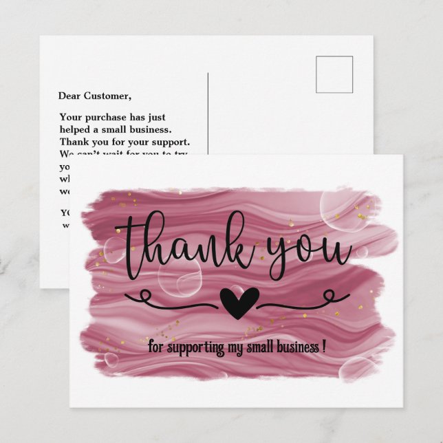 Carte de remerciement entreprise Rose Gold Pink aq (Devant / Derrière)