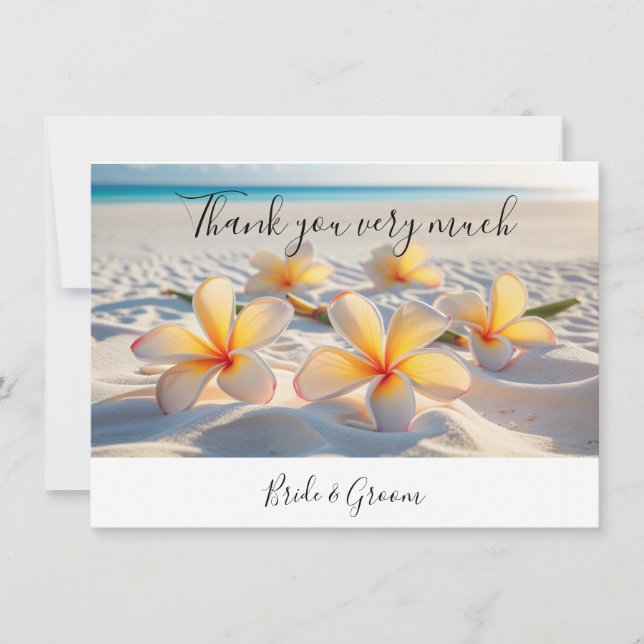 Carte de remerciement Fleur de Plumeria sur le sab (Devant)