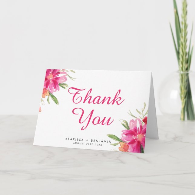 Carte de remerciement Fleur Posy Aquarelle Rose I (Devant)