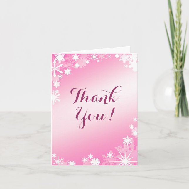 Carte de remerciement Flocons de neige rose pâle (Devant)