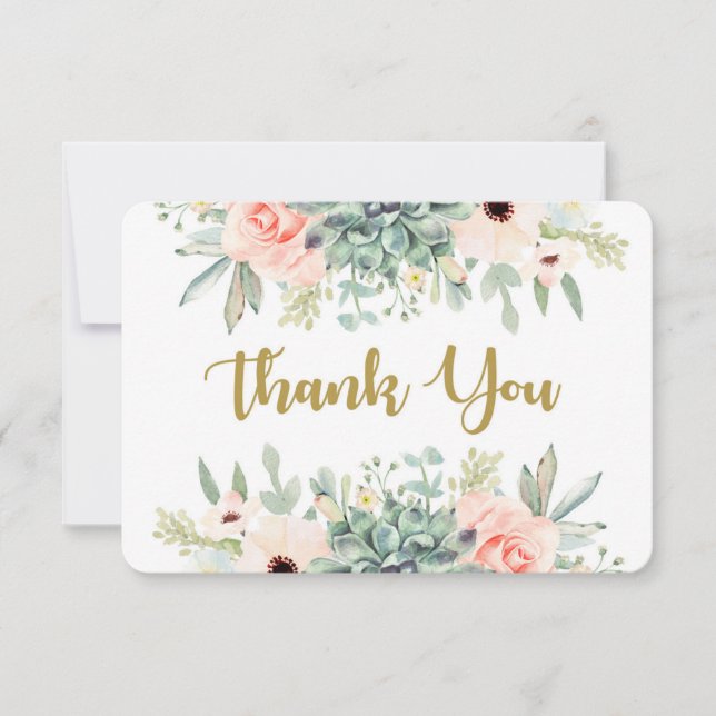 Carte de remerciement floral aquarelle de succulen (Devant)