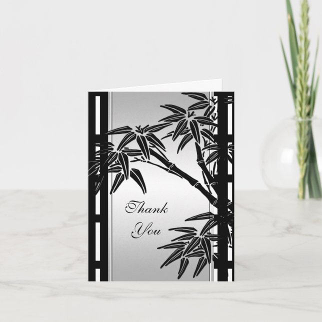 Carte de remerciement Floral asiatique Bambou Noir (Devant)