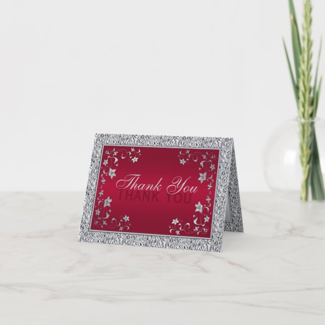 Carte de remerciement florale à feuille d'argent F (Devant)