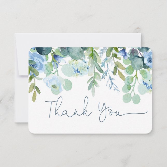 Carte de remerciement florale à l'aquarelle bleue (Devant)