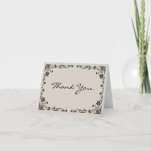 Carte de remerciement florale noire avec message d (Devant)