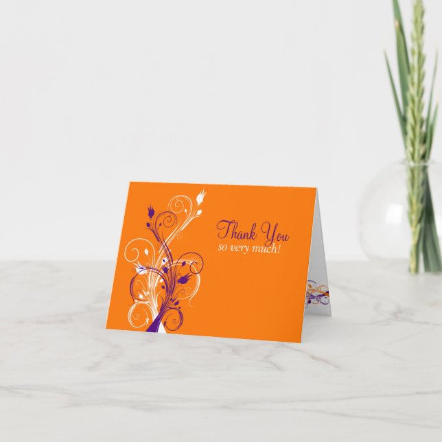 Carte de remerciement florale Orange Violet Blanc  (Devant)