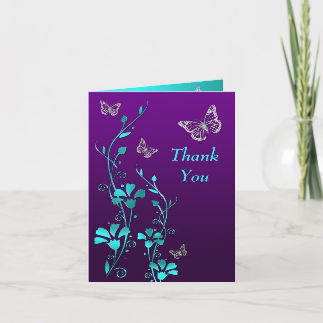 Carte de remerciement florale papillon violet sarc (Devant)