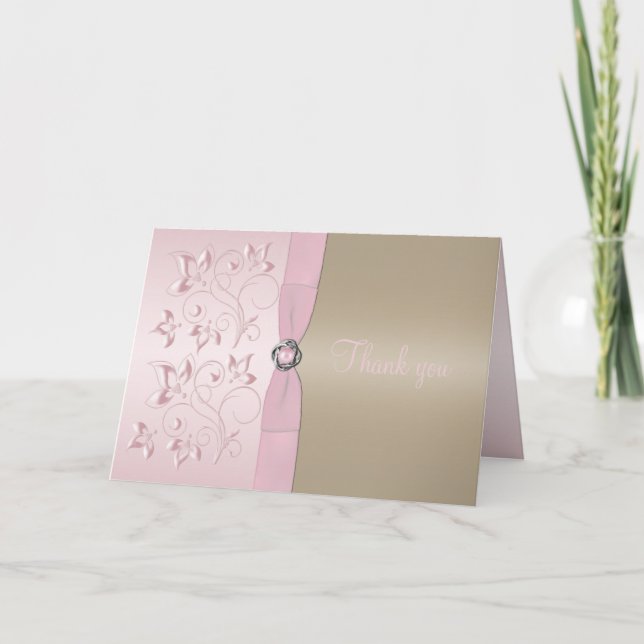 Carte de remerciement florale rose poudré et champ (Devant)