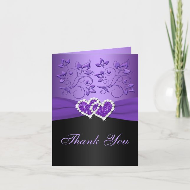 Carte de remerciement florale violette et noire à  (Devant)