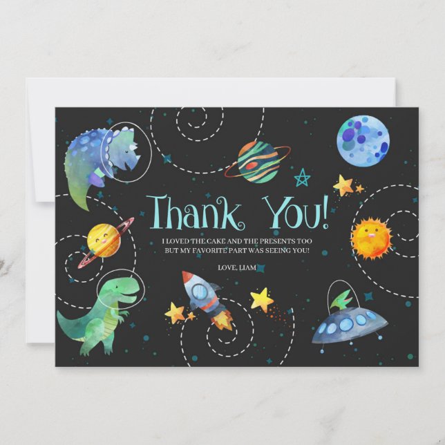Carte de remerciement Galaxie Dinosaure de l'Espac (Devant)