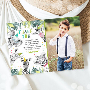 Carte de remerciement Garçon Safari Animaux de fêt