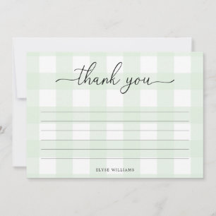 Carte de remerciement Gingham Vert Menthe