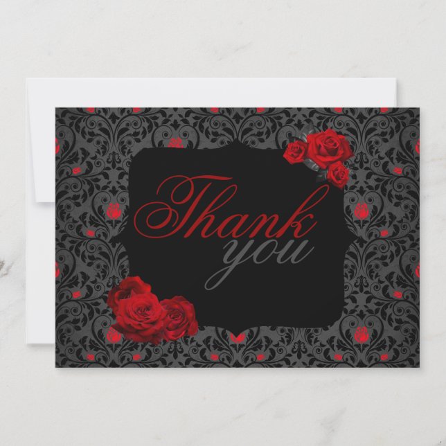 Carte de remerciement gothique rose noir et rouge (Devant)