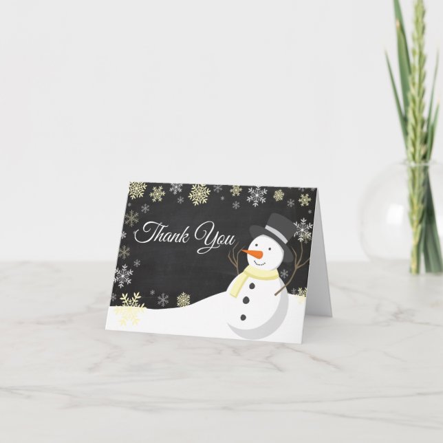 Carte de remerciement jaune de Noël d'hiver bonhom (Devant)